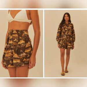 FARM Rio Women's Brown Shuhu-print Pleated Shorts Size XL NWT